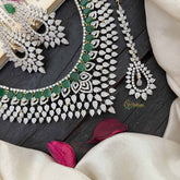 Vriksham Designer Pear Style American Diamond Polki Choker Neckpiece-Green-G20201